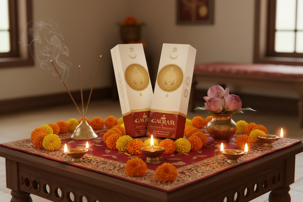 Gauram packaging on pooja table